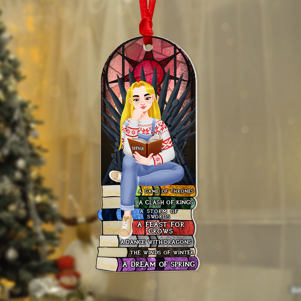 Personalized Gift For Book Lovers 02HUPU170924PA Ornament A Girl Sitting On Stack Of Books Reading