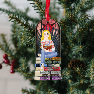 Alternative view of Personalized Gift For Book Lovers 02HUPU170924PA Ornament A Girl Sitting On Stack Of Books Reading