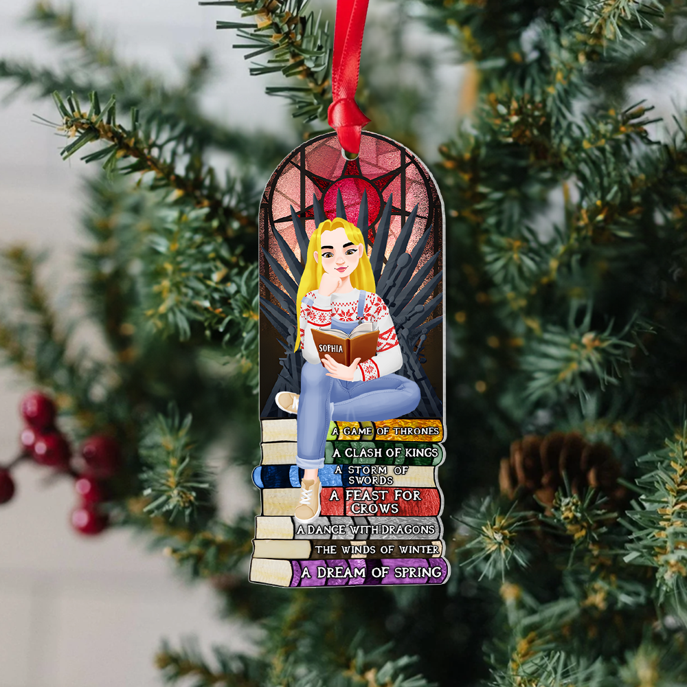 Alternative view of Personalized Gift For Book Lovers 02HUPU170924PA Ornament A Girl Sitting On Stack Of Books Reading
