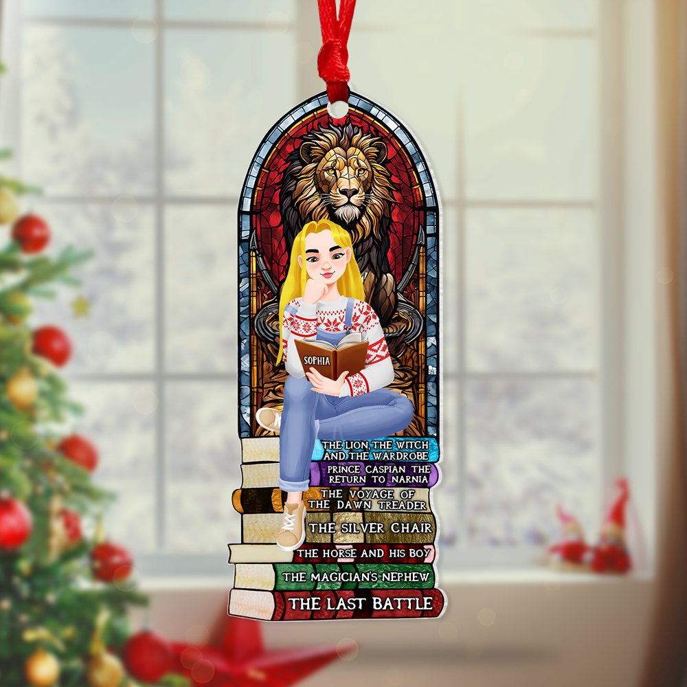 Personalized Gift For Book Lovers 03HUPU170924PA A Girl Sitting On Stack Of Books Reading Ornament