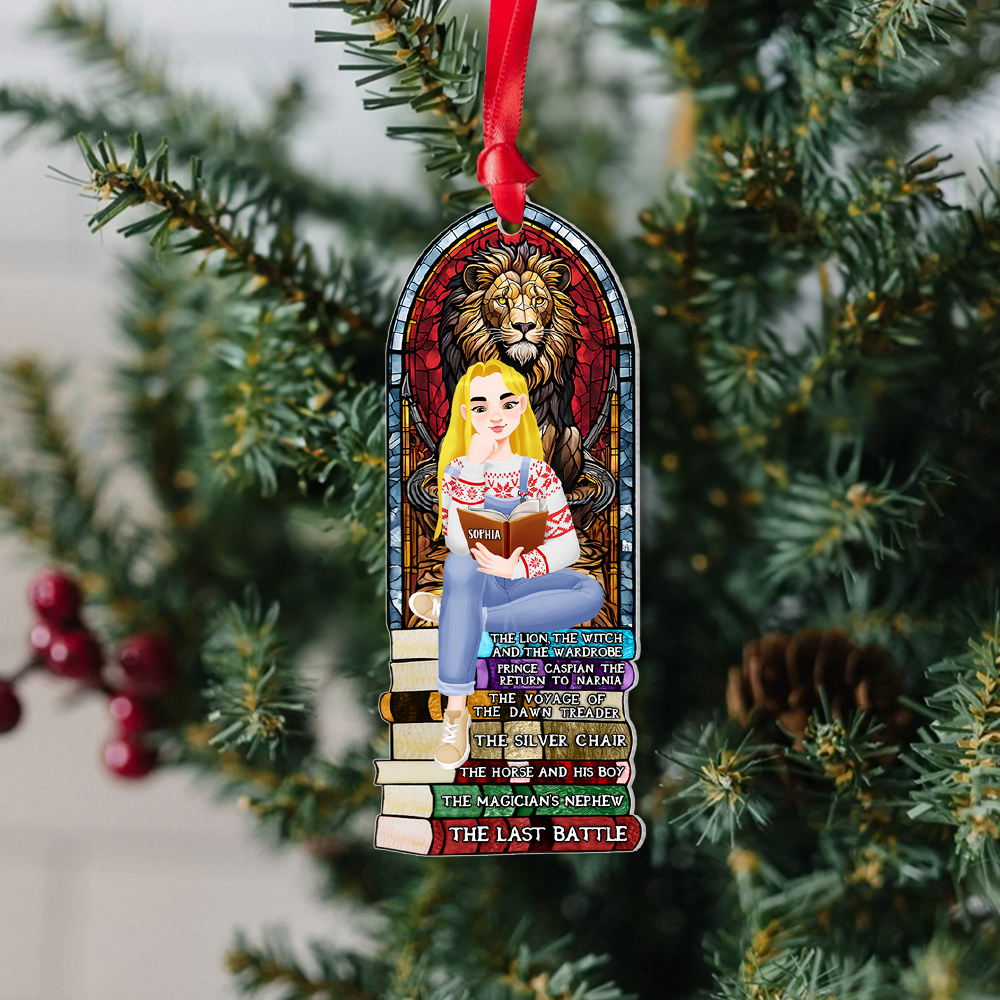 Personalized Gift For Book Lovers 03HUPU170924PA A Girl Sitting On Stack Of Books Reading Ornament - Image 4