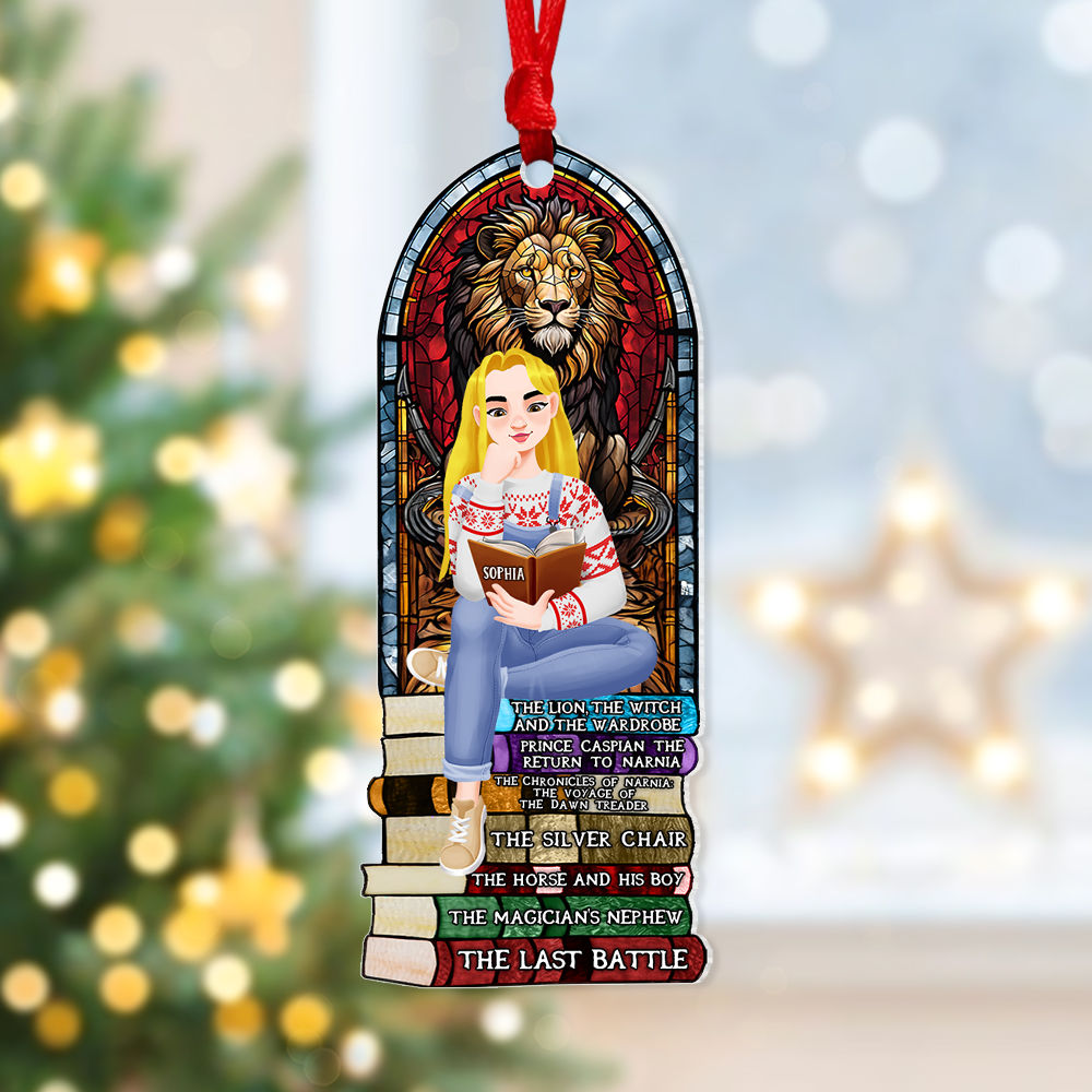 Alternative view of Personalized Gift For Book Lovers 03HUPU170924PA A Girl Sitting On Stack Of Books Reading Ornament
