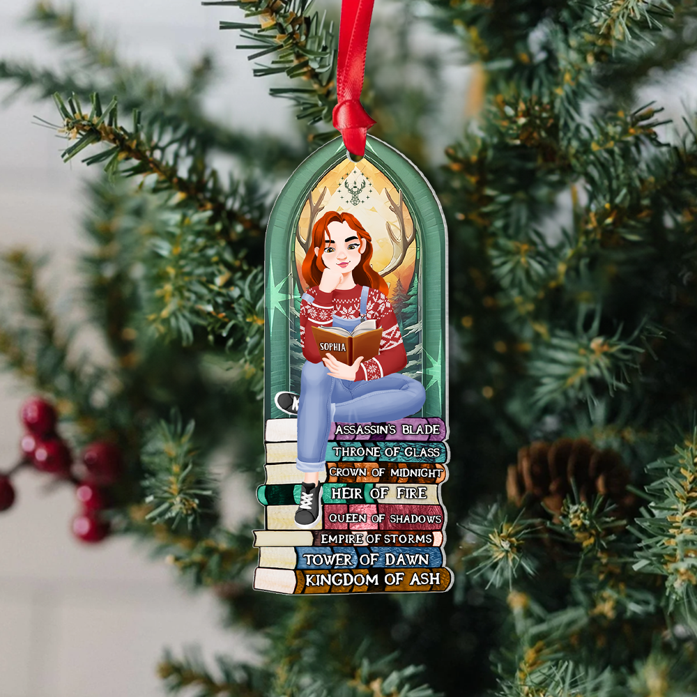 Personalized Gift For Book Lovers 05HUPU170924PA Ornament A Girl Sitting On Stack Of Books Reading