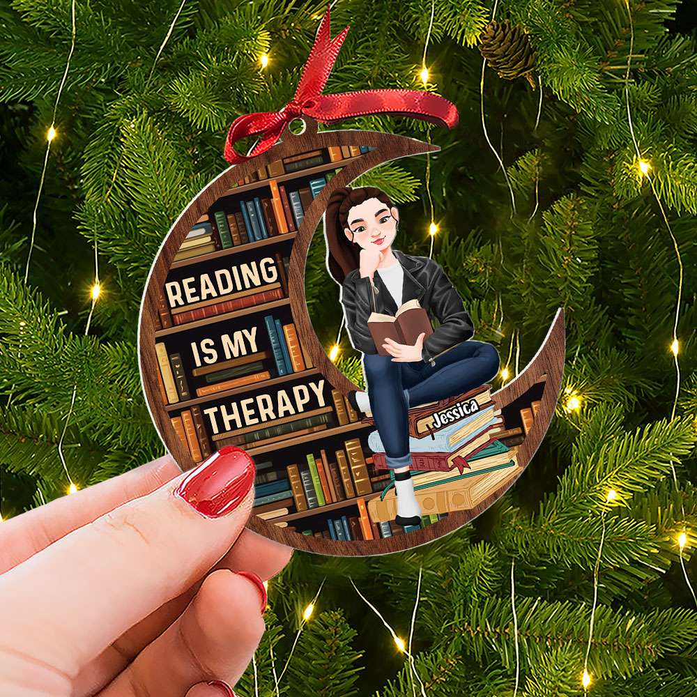 Personalized Gift For Book Lovers, Reading Is My Therapy Acrylic Ornament 02TOTI200924PA - Image 3