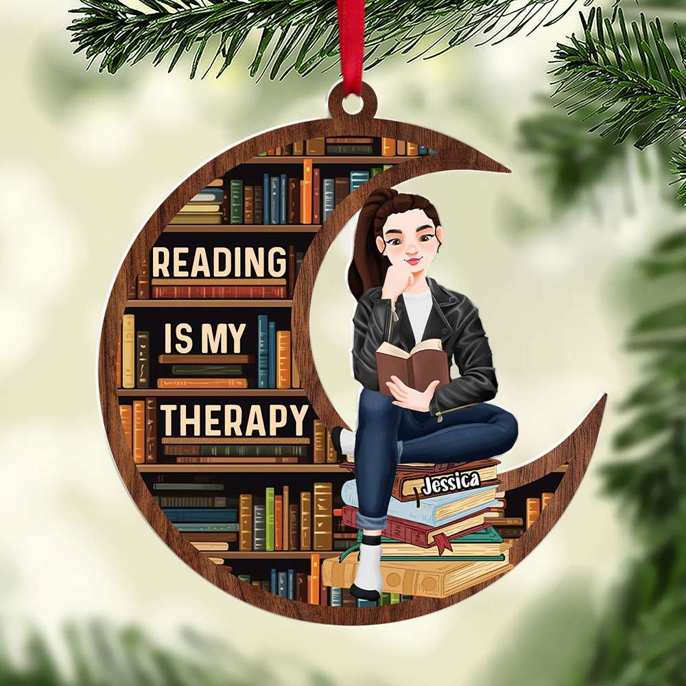 Alternative view of Personalized Gift For Book Lovers, Reading Is My Therapy Acrylic Ornament 02TOTI200924PA
