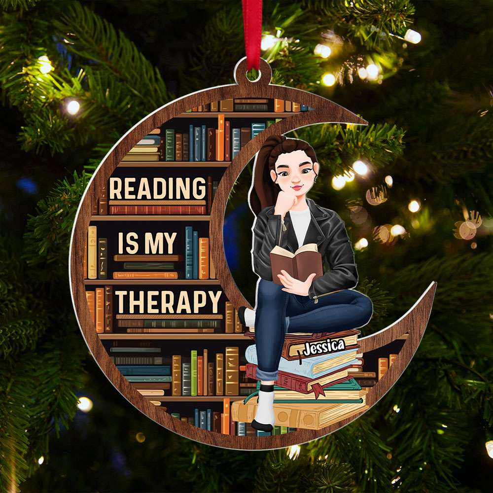 Personalized Gift For Book Lovers, Reading Is My Therapy Acrylic Ornament 02TOTI200924PA