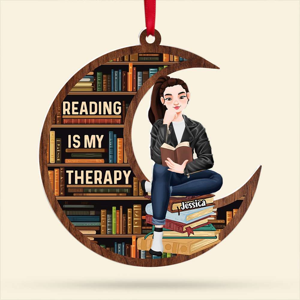Personalized Gift For Book Lovers, Reading Is My Therapy Acrylic Ornament 02TOTI200924PA - Image 4