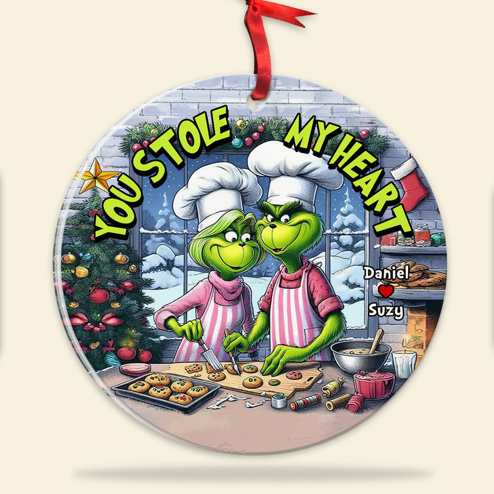 Personalized Gift For Couples, Round Acrylic Ornament 01huhu240924 Couple Baking In The Kitchen Cookies For Christmas - Image 5