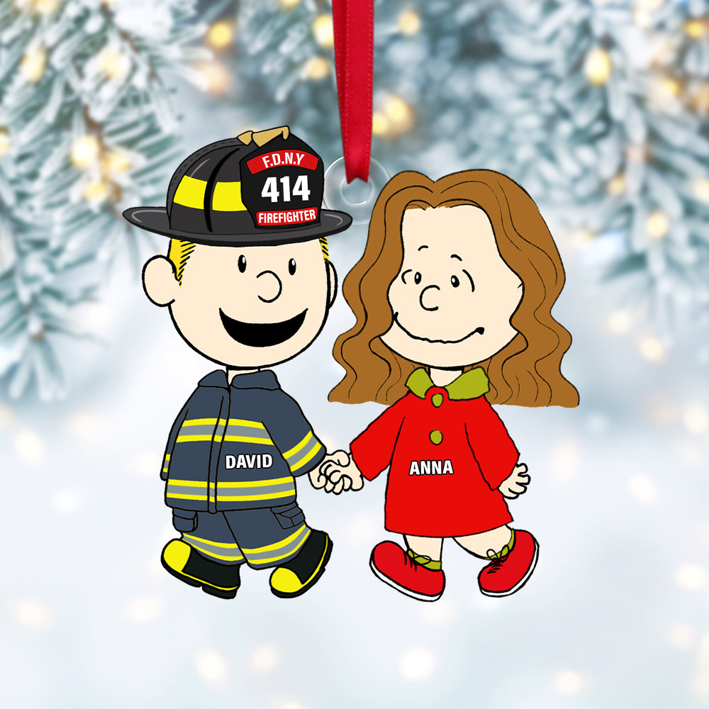 Personalized Gift For Firefighter Couple Christmas Ornament, Happily Holding Hand 04qhtn281124da