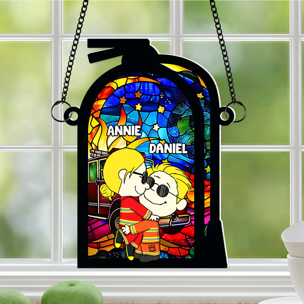 Alternative view of Personalized Gift For Firefighter Couple Window Hanging Suncatcher Ornament 01KALU170125HG