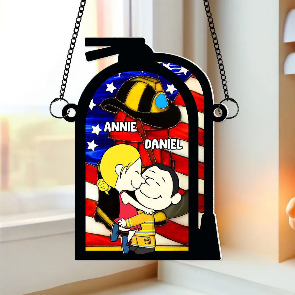 Personalized Gift For Firefighter Couple Window Hanging Suncatcher Ornament 01KALU170125HG