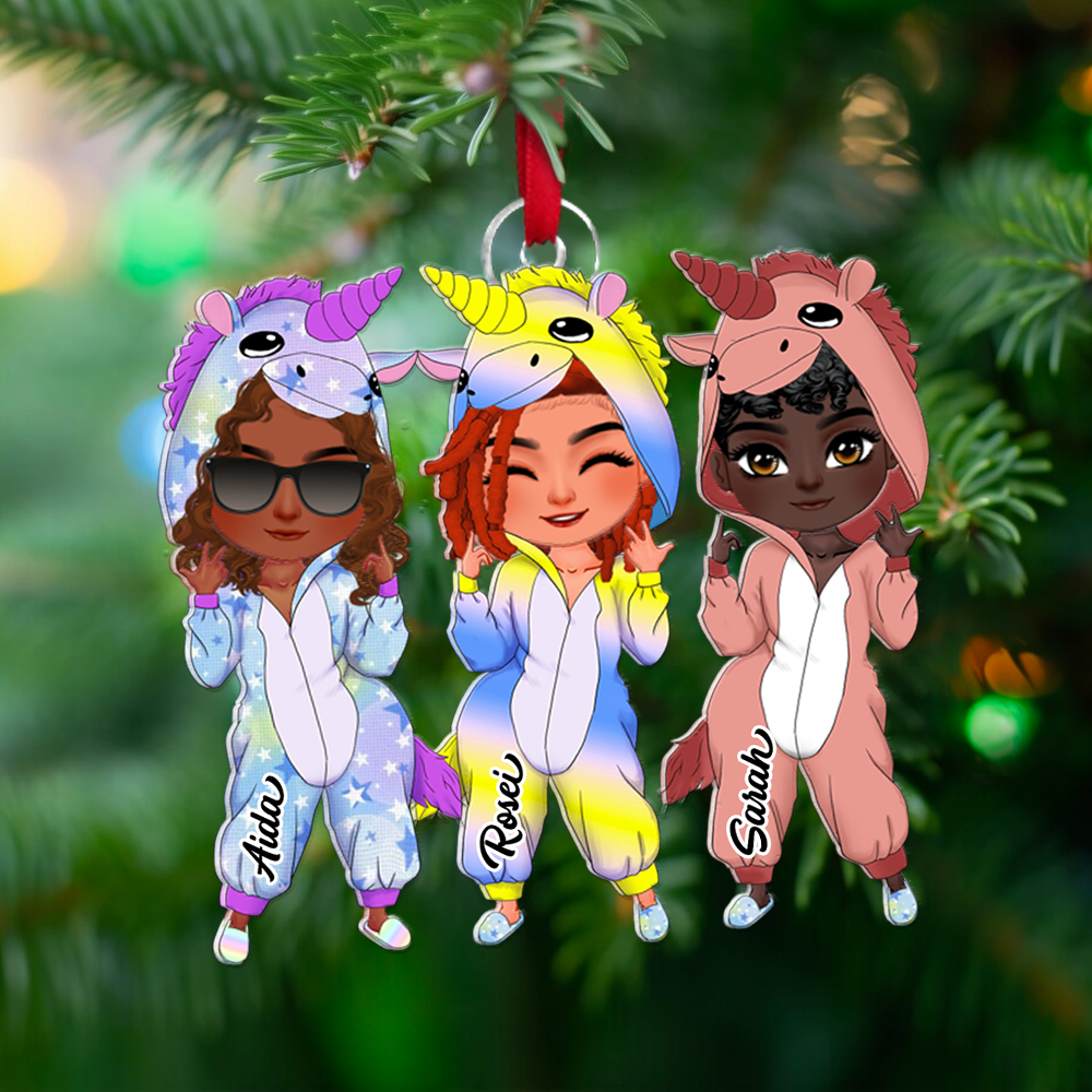Personalized Gift For Friends Ornament, Besties In Unicorn Pajamas 03qhhu221124hh - Image 4