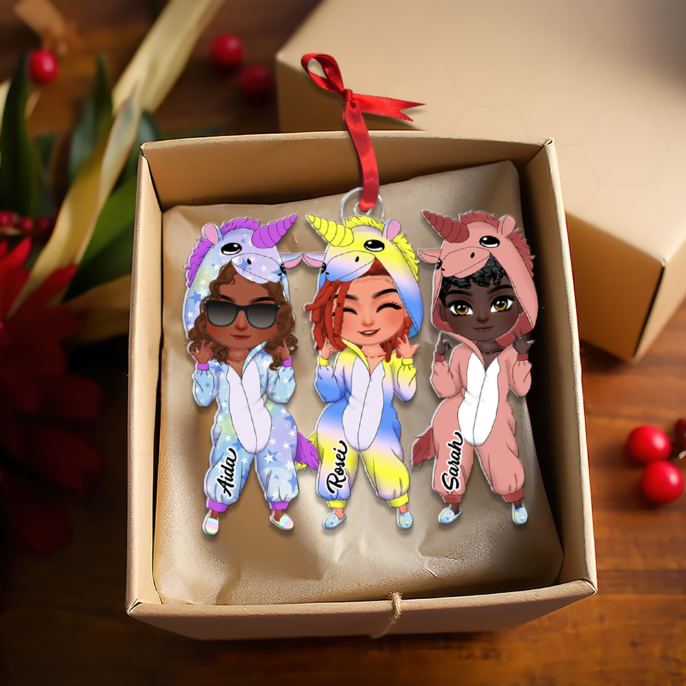 Personalized Gift For Friends Ornament, Besties In Unicorn Pajamas 03qhhu221124hh