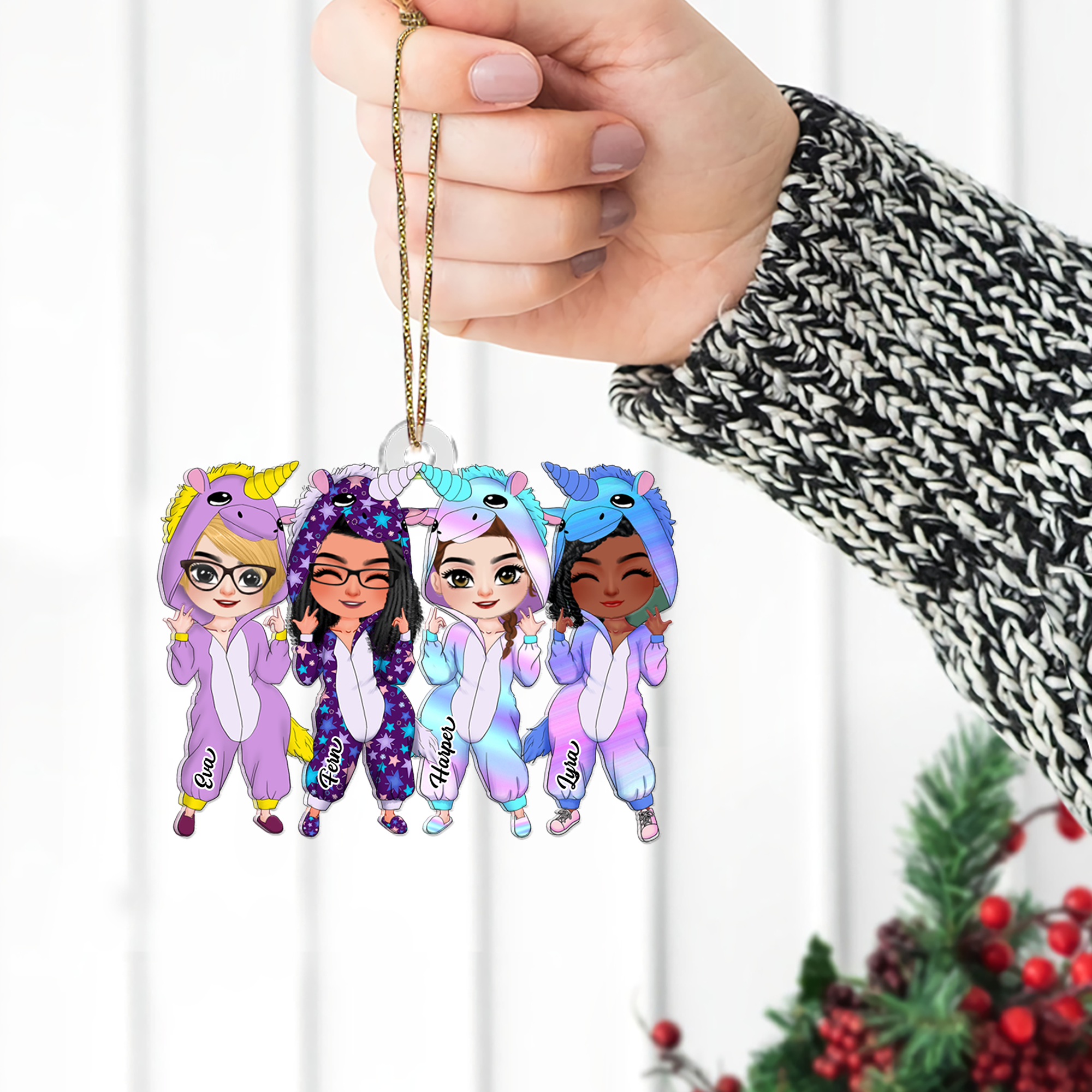 Personalized Gift For Friends Ornament, Besties In Unicorn Pajamas 03qhhu221124hh - Image 3