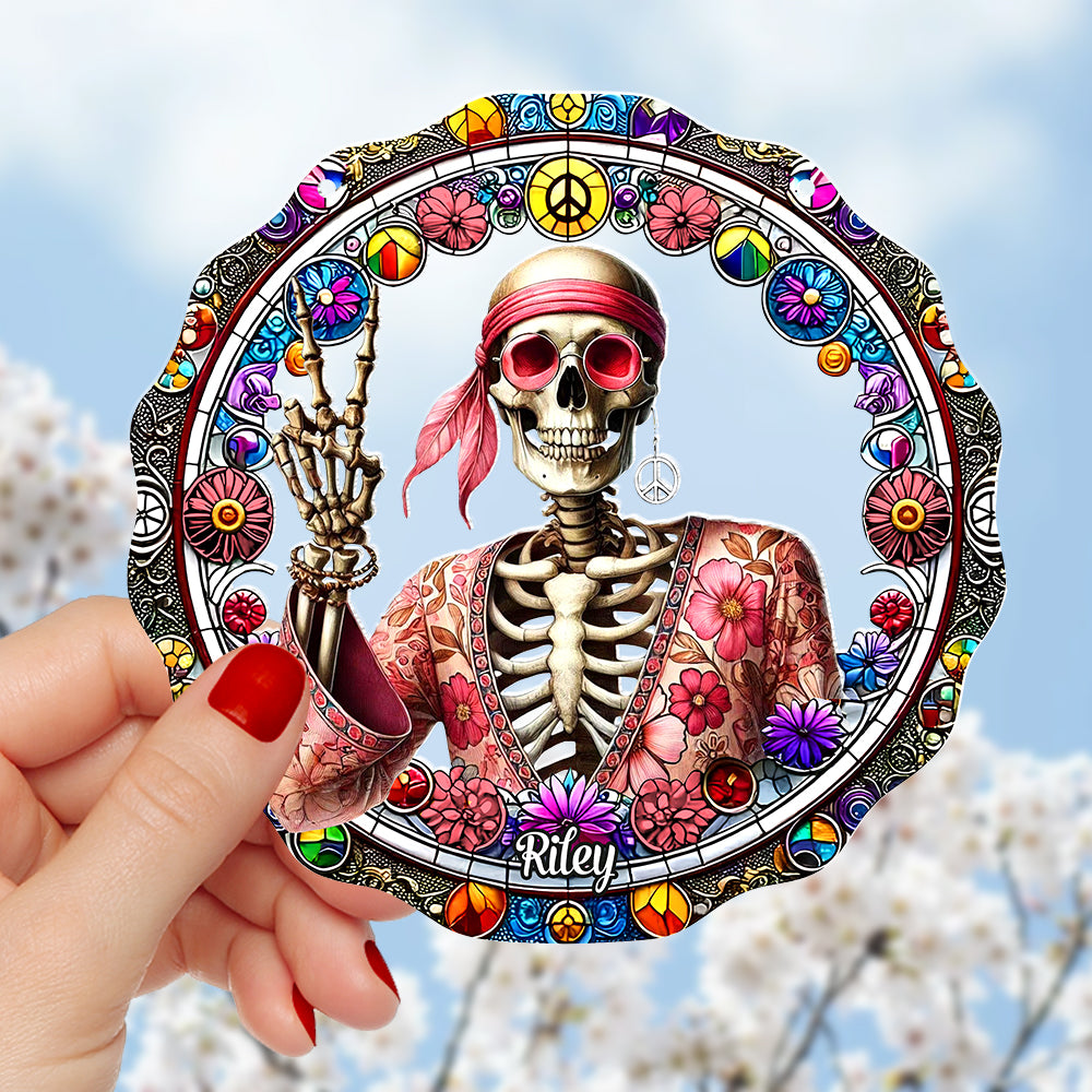 Personalized Gift For Hippie Acrylic Suncatcher, Peace Love Skull 04QHTN060924 - Image 4