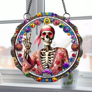 Alternative view of Personalized Gift For Hippie Acrylic Suncatcher, Peace Love Skull 04QHTN060924