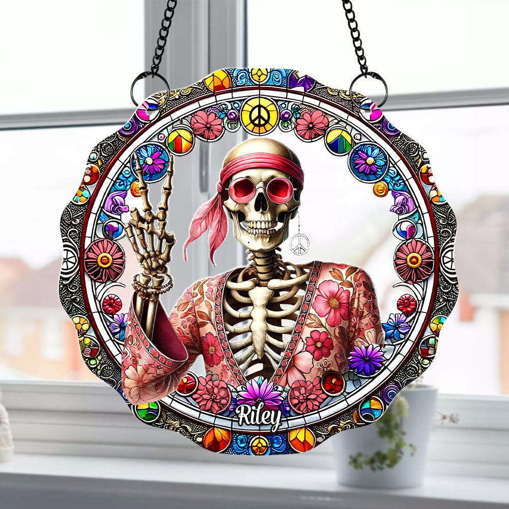 Alternative view of Personalized Gift For Hippie Acrylic Suncatcher, Peace Love Skull 04QHTN060924