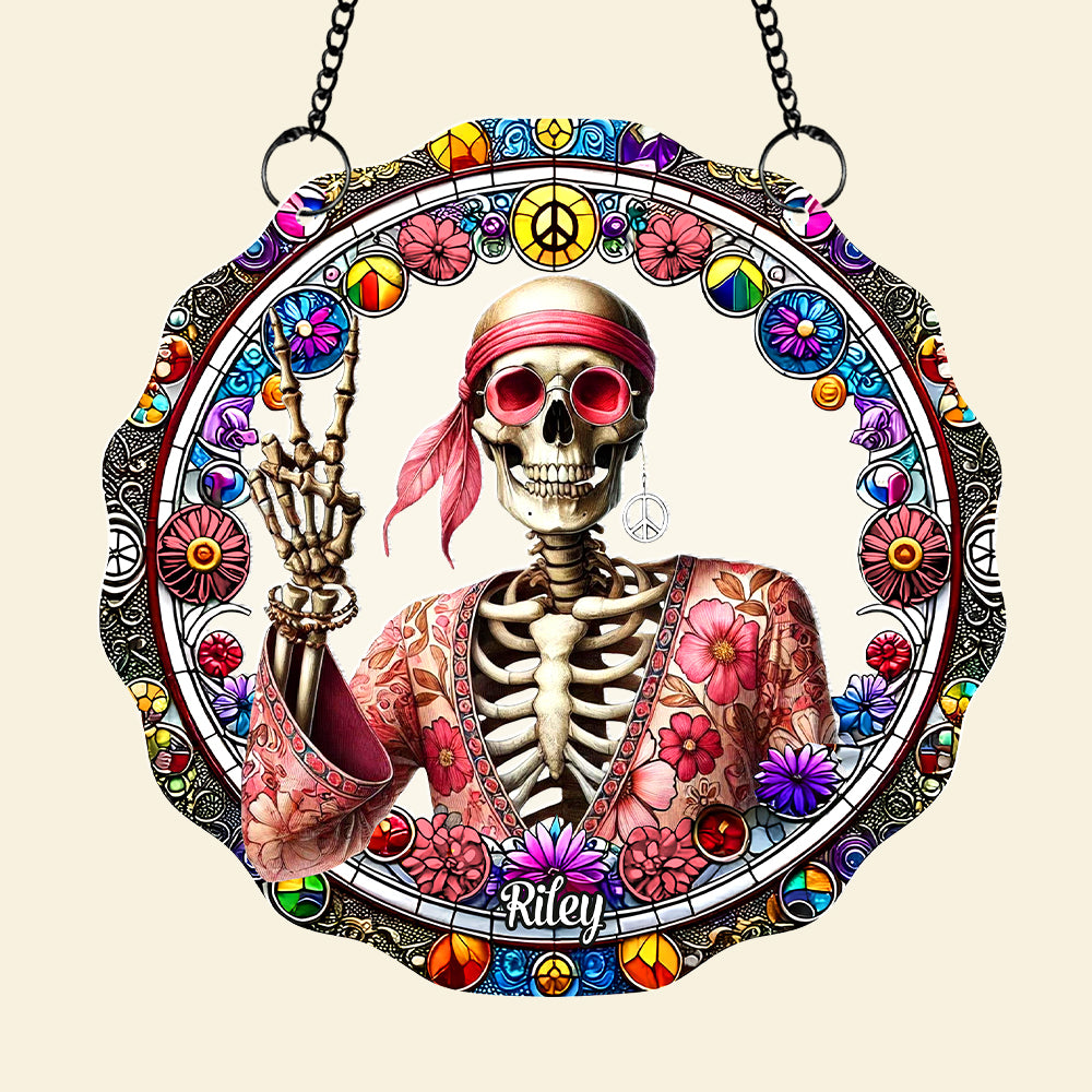 Personalized Gift For Hippie Acrylic Suncatcher, Peace Love Skull 04QHTN060924 - Image 5