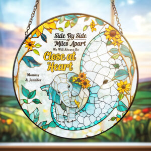 Personalized Gift For Mom Stained Glass, Mom & Baby Elephant Embracing With Trunk 02qhdt080325