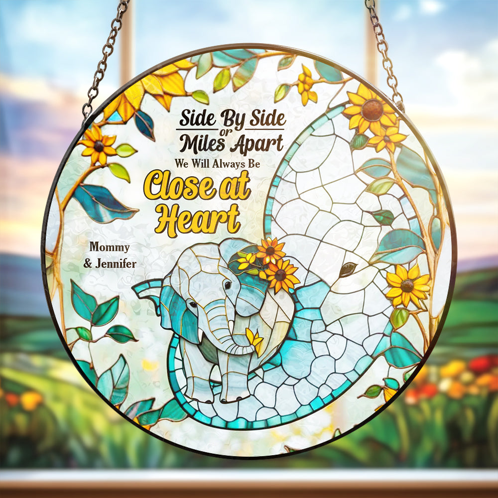 Personalized Gift For Mom Stained Glass, Mom & Baby Elephant Embracing With Trunk 02qhdt080325