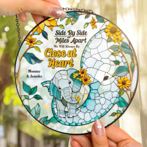 Alternative view of Personalized Gift For Mom Stained Glass, Mom & Baby Elephant Embracing With Trunk 02qhdt080325