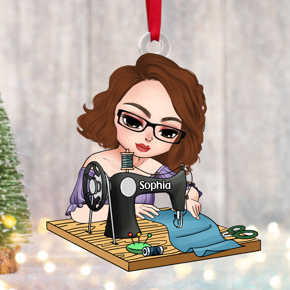 Personalized Gift For Sewing Lovers, Sitting Girl Sewing Ornament 02ACPU121124 - Image 4