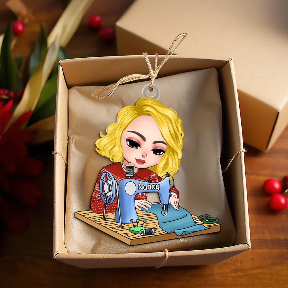 Personalized Gift For Sewing Lovers, Sitting Girl Sewing Ornament 02ACPU121124 - Image 7