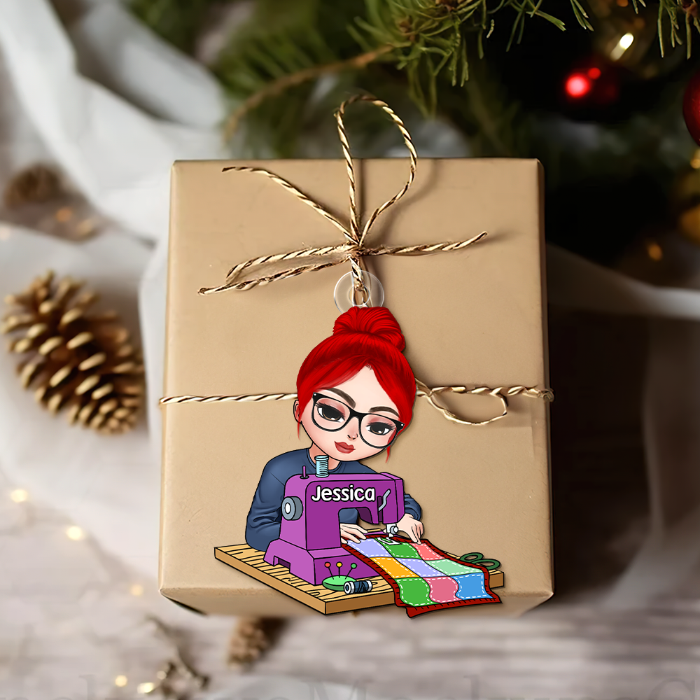 Personalized Gift For Sewing Lovers, Sitting Girl Sewing Ornament 02ACPU121124 - Image 5
