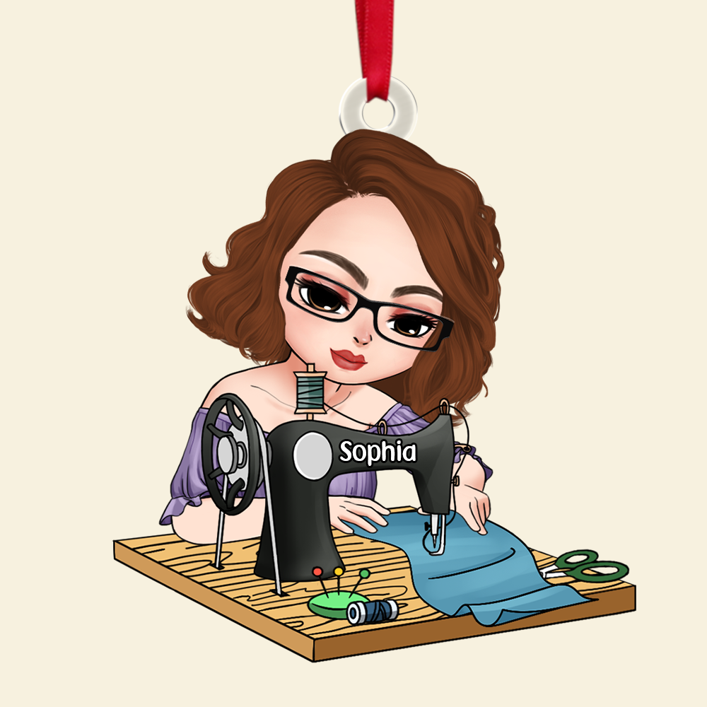 Personalized Gift For Sewing Lovers, Sitting Girl Sewing Ornament 02ACPU121124 - Image 8