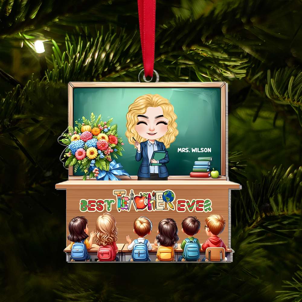 Personalized Gift For Teacher Ornament, Best Teacher Ever 01QHMH141124HH