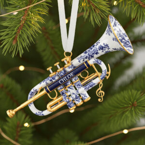 Alternative view of Personalized Gifts - Trumpet Toile de Jouy Christmas Ornament 02pgtn231025