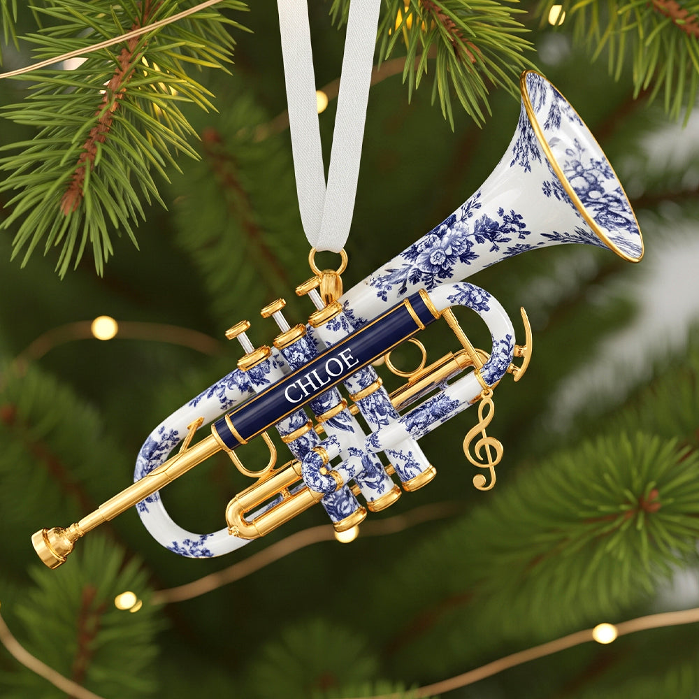 Alternative view of Personalized Gifts - Trumpet Toile de Jouy Christmas Ornament 02pgtn231025