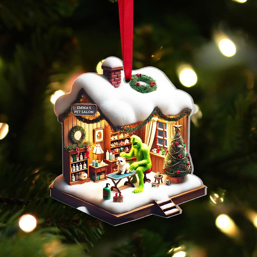 Alternative view of Personalized Gifts Flat Pet Grooming Green Monster Acrylic Ornament 045TGMH141124