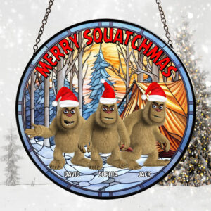 Personalized Gifts For Bigfoot Seeker Stained Glass Suncatcher, Merry Squatchmas 02qhtn160924