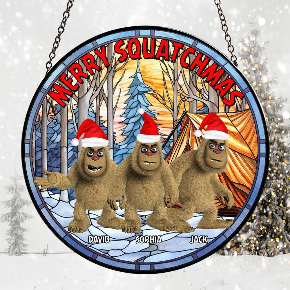 Personalized Gifts For Bigfoot Seeker Stained Glass Suncatcher, Merry Squatchmas 02qhtn160924