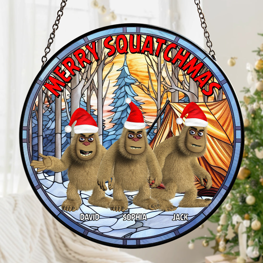 Personalized Gifts For Bigfoot Seeker Stained Glass Suncatcher, Merry Squatchmas 02qhtn160924 - Image 3