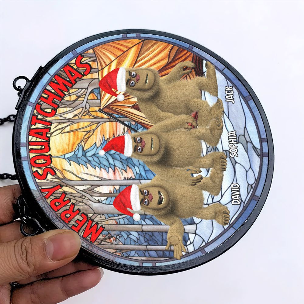 Personalized Gifts For Bigfoot Seeker Stained Glass Suncatcher, Merry Squatchmas 02qhtn160924 - Image 4