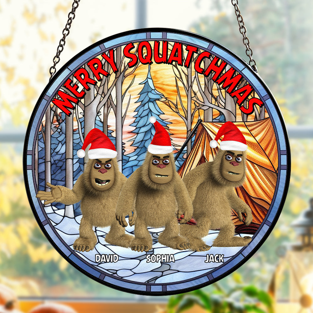 Alternative view of Personalized Gifts For Bigfoot Seeker Stained Glass Suncatcher, Merry Squatchmas 02qhtn160924