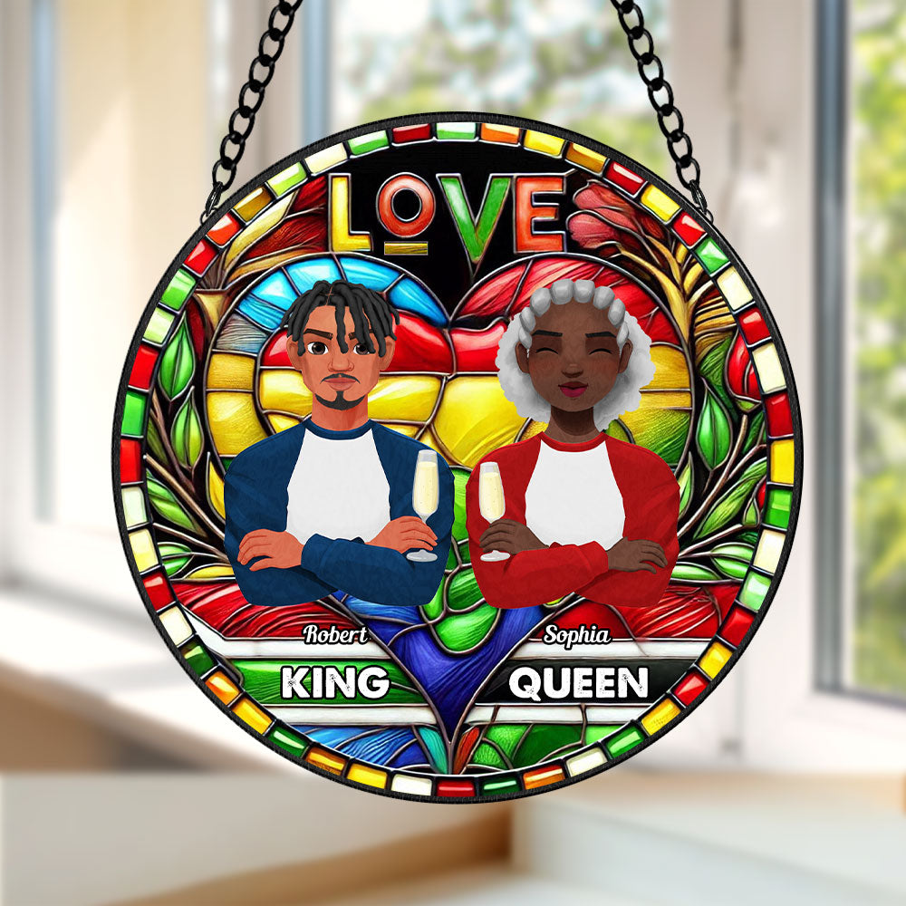 Personalized Gifts For Black Couple Stained Glass, Proud King & Queen 04qhti030125pa