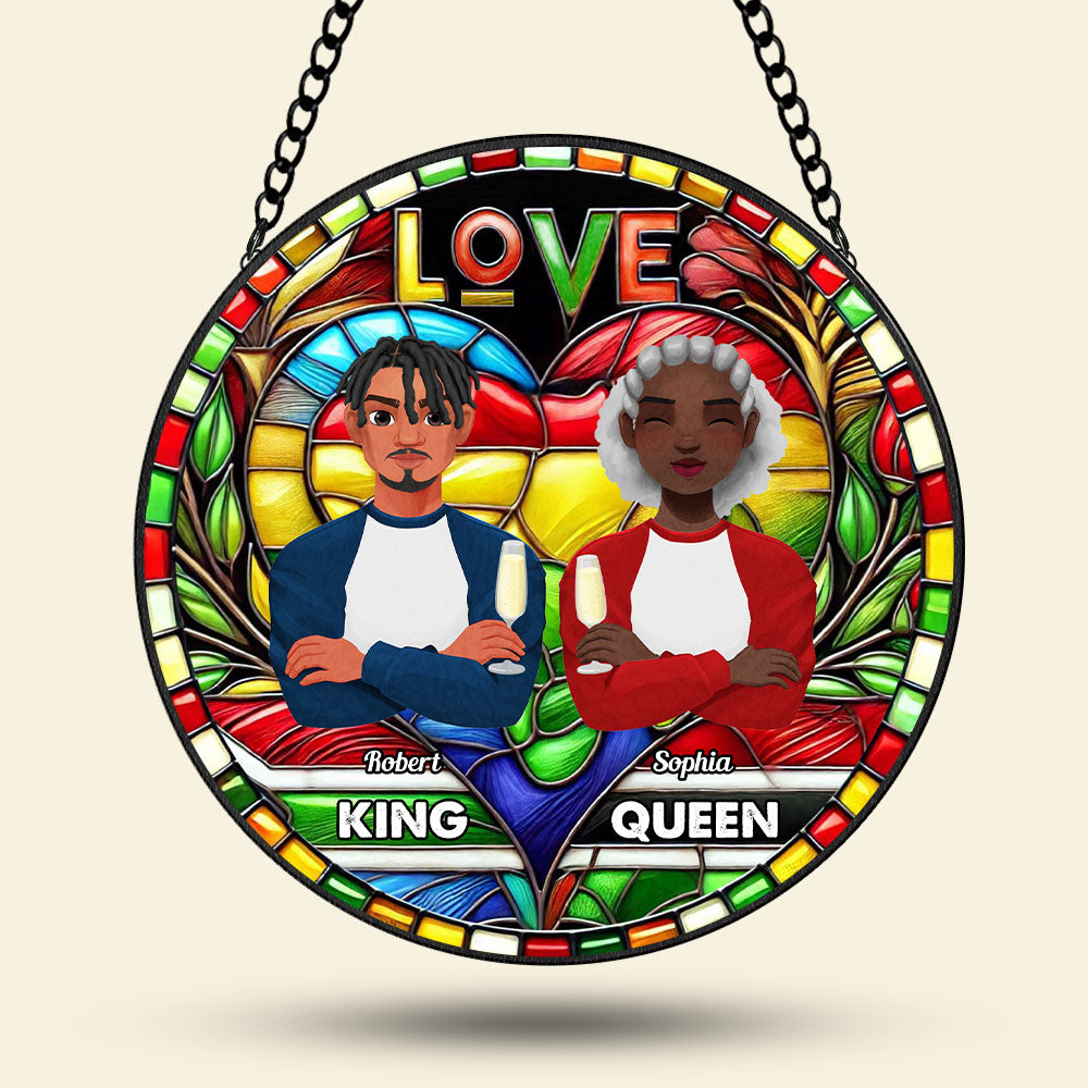 Personalized Gifts For Black Couple Stained Glass, Proud King & Queen 04qhti030125pa - Image 3