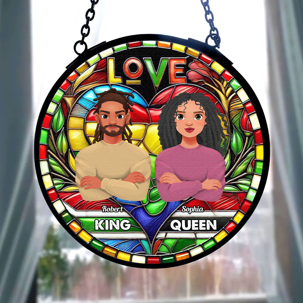 Personalized Gifts For Black Couple Stained Glass, Proud King & Queen 04qhti030125pa - Image 4