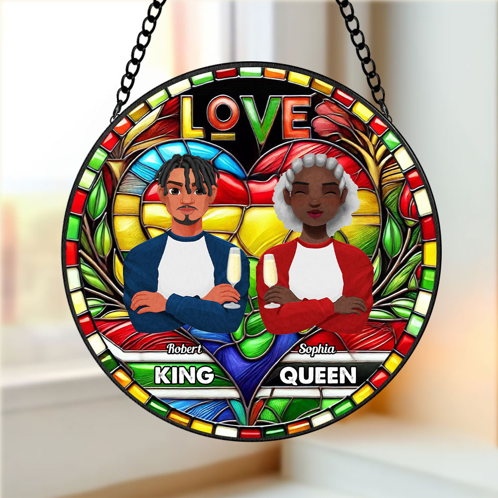 Alternative view of Personalized Gifts For Black Couple Stained Glass, Proud King & Queen 04qhti030125pa