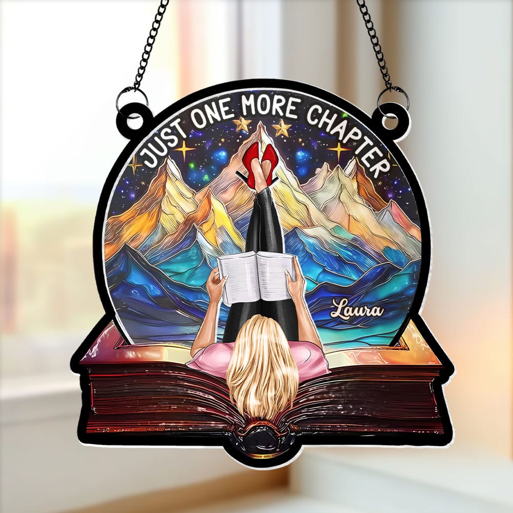 Alternative view of Personalized Gifts For Book Lover Suncatcher Ornament Girl Reading Book 012xqti040125