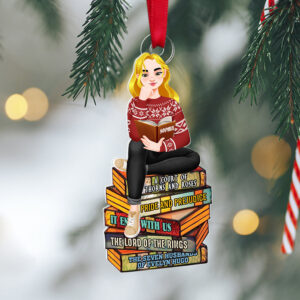 Personalized Gifts For Book Lovers Christmas Ornament 04hutn140924pa Girl Sitting On Stack Of Books Reading