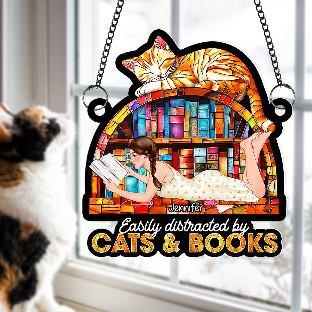Personalized Gifts For Book Lovers Suncatcher Ornament 02xqqn030125tm Easily Distracted By Cats And Books