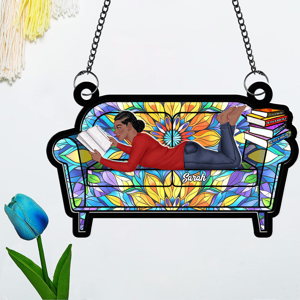 Personalized Gifts For Book Lovers Suncatcher Ornament Reading Girl On Sofa 04OHQN261224TM - Image 3
