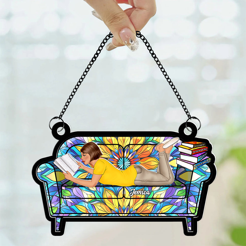 Alternative view of Personalized Gifts For Book Lovers Suncatcher Ornament Reading Girl On Sofa 04OHQN261224TM