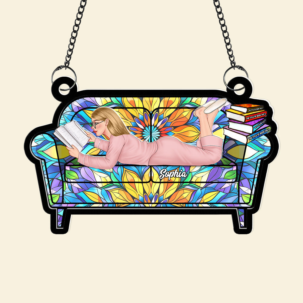 Personalized Gifts For Book Lovers Suncatcher Ornament Reading Girl On Sofa 04OHQN261224TM - Image 4