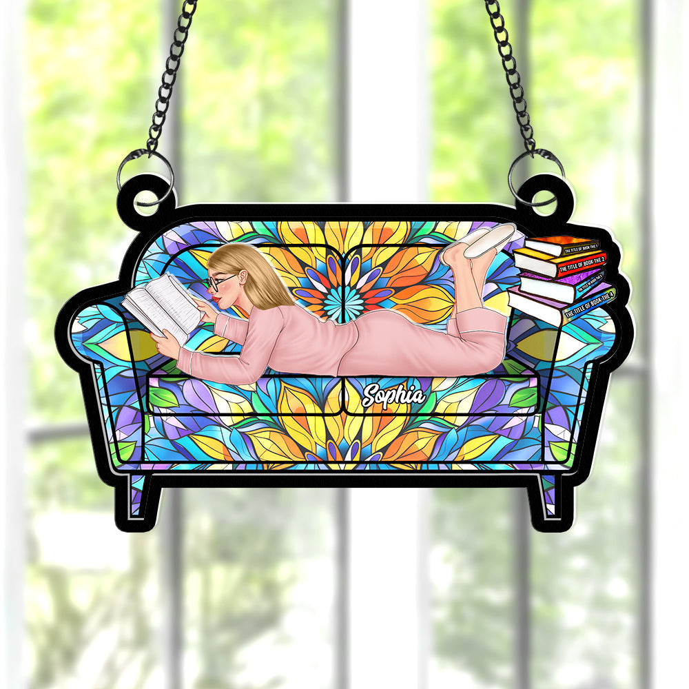 Personalized Gifts For Book Lovers Suncatcher Ornament Reading Girl On Sofa 04OHQN261224TM