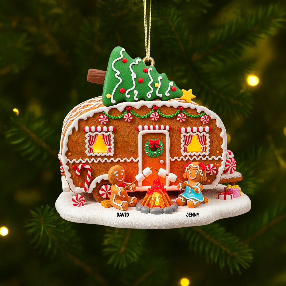 Alternative view of Personalized Gifts For Camping Gingerbread Couple Christmas Wooden Ornament 03pgtn190825
